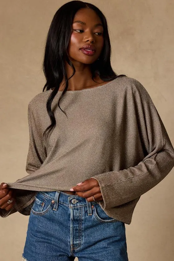 Braylin Taupe Lurex Knit Dolman Sleeve Top sold by Lulus product image thumbnail 4