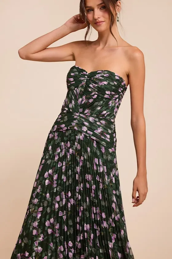 Marlene Dark Green Floral Pleated Drop Waist Maxi Dress sold by Lulus product image thumbnail 2