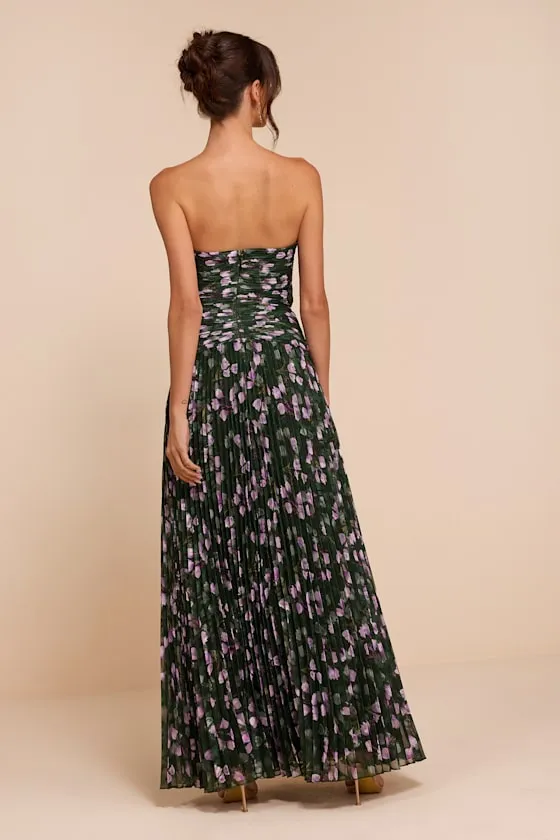 Marlene Dark Green Floral Pleated Drop Waist Maxi Dress sold by Lulus product image thumbnail 3