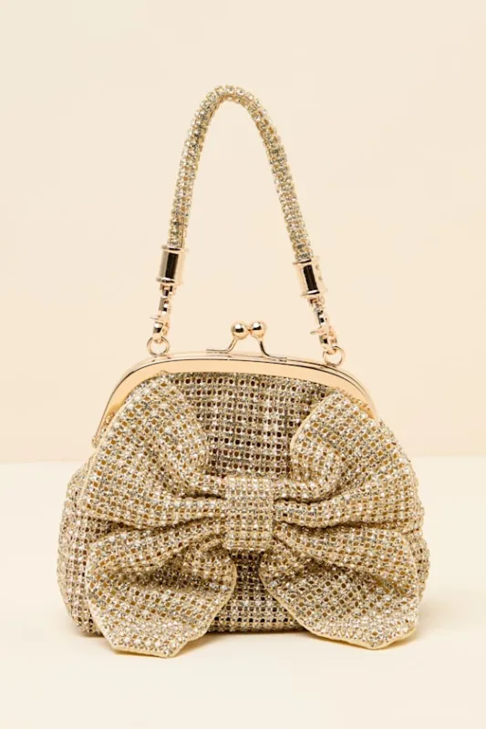 Saveria Gold Rhinestone Bow Clutch made by Lulus