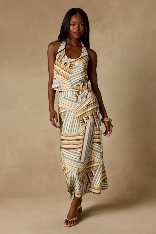 Kimaya Cream Multi Striped Midi Skirt made by Lulus