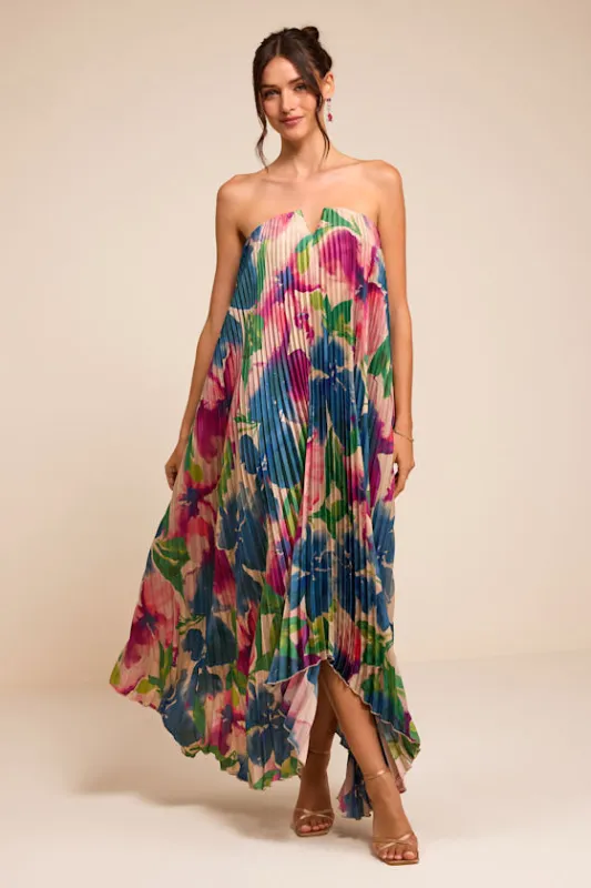 Daylen Blush Multi Floral Satin Shift Maxi Dress made by Lulus