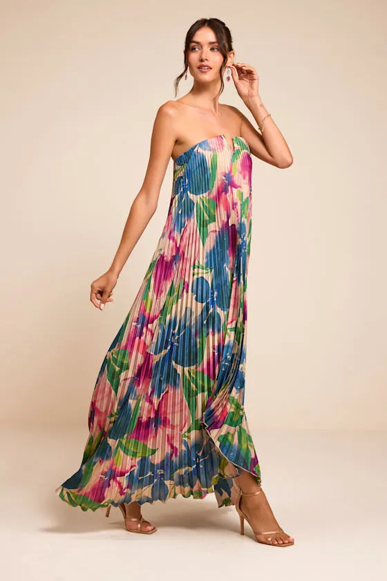 Daylen Blush Multi Floral Satin Shift Maxi Dress sold by Lulus product image thumbnail 4