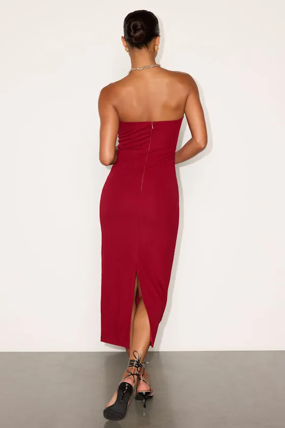 Iniko Burgundy Strapless Bodycon Midi Dress sold by Lulus product image thumbnail 3