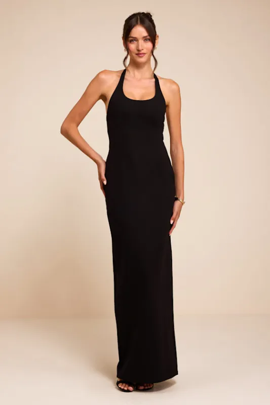 Tamisha Black Halter Ponte Knit Maxi Dress made by Lulus