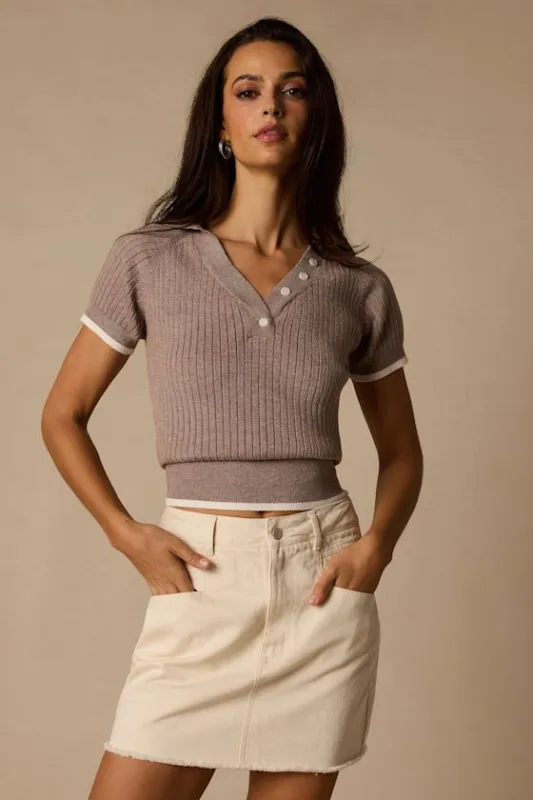 Dacus Taupe Ribbed Knit Sweater Top made by Lulus
