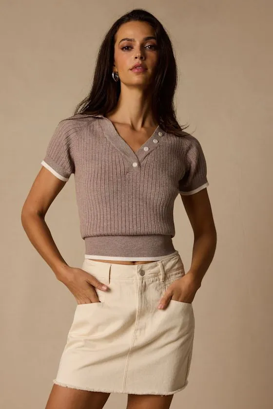 Dacus Taupe Ribbed Knit Sweater Top sold by Lulus