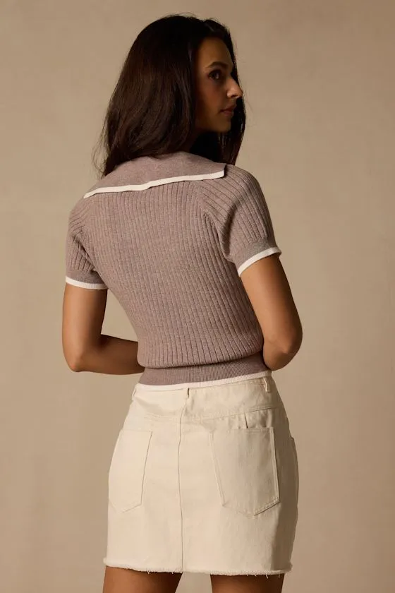 Dacus Taupe Ribbed Knit Sweater Top sold by Lulus product image thumbnail 2