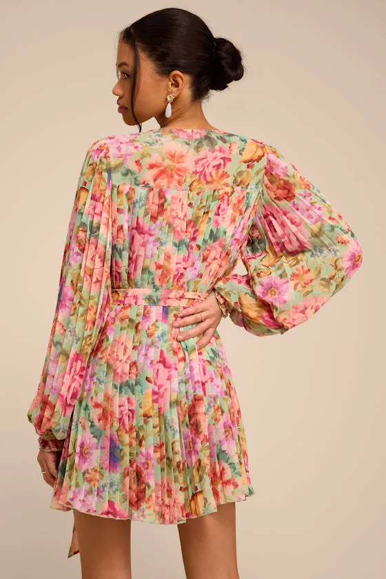 Dalila Sage Multi Floral Pleated Shift Mini Dress sold by Lulus product image thumbnail 2