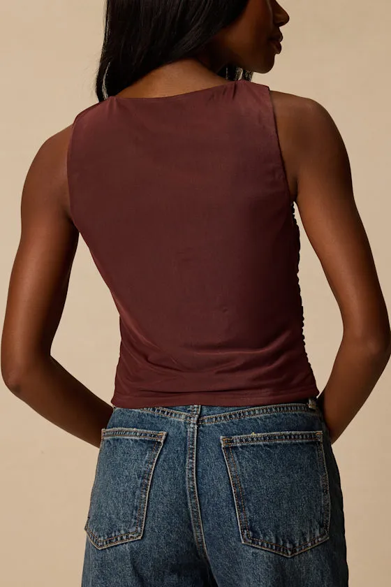 Camari Brown Mesh Ruched Tank Top sold by Lulus product image thumbnail 2