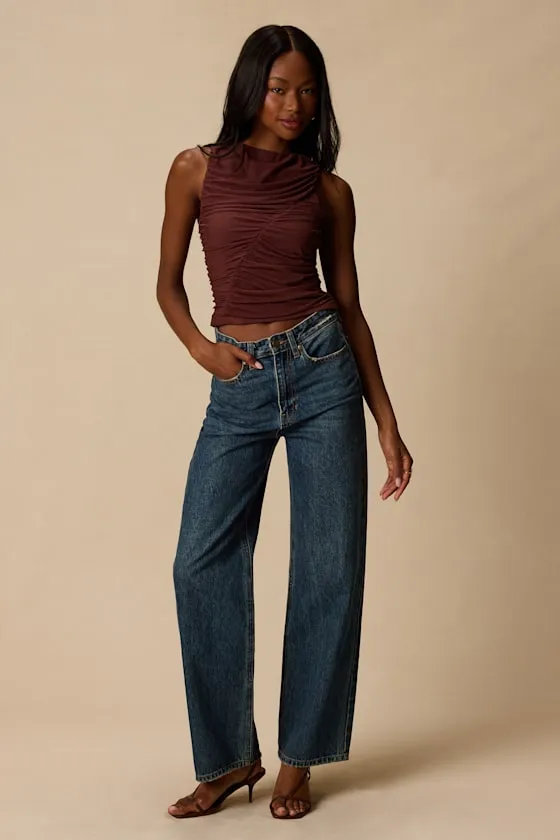 Camari Brown Mesh Ruched Tank Top sold by Lulus product image thumbnail 3