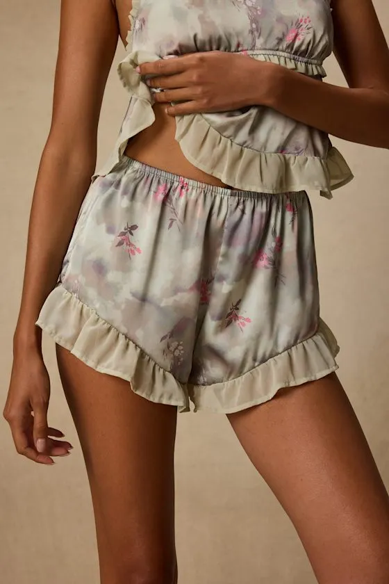 Gracelyn Sage Floral Satin Shorts Two-Piece Pajama Set sold by Lulus product image thumbnail 2