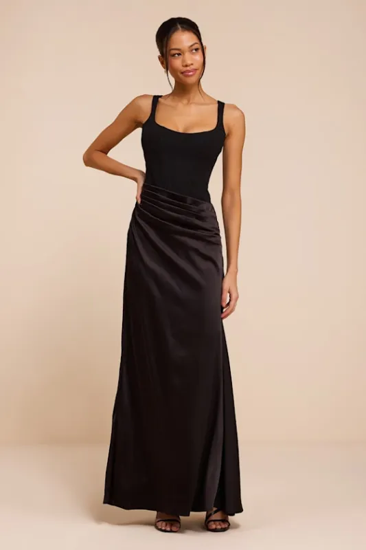 Irene Black Mixed Media Bustier Maxi Dress made by Lulus
