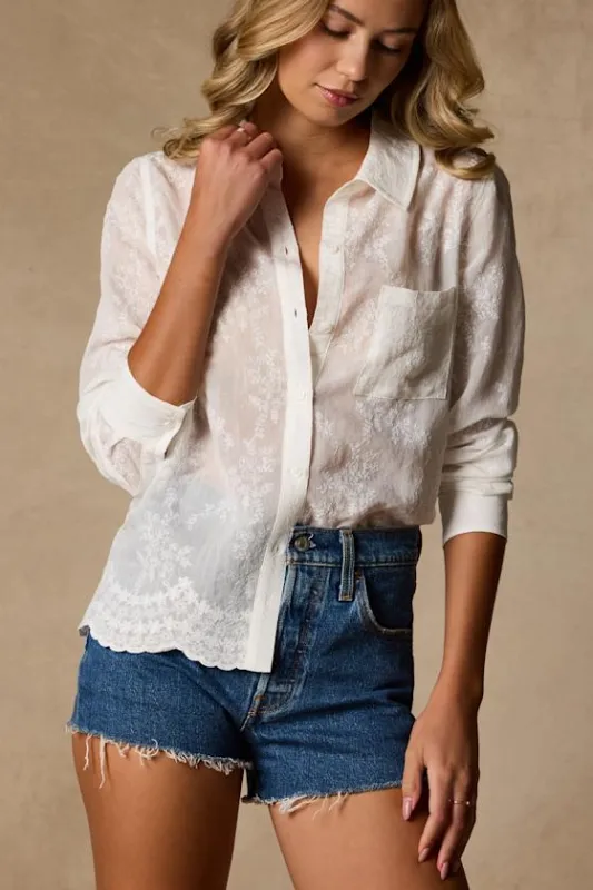 Merit Ivory Embroidered Collared Top made by Lulus