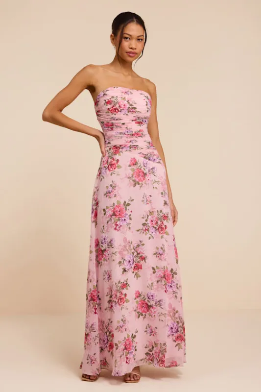 Tanya Pink Multi Satin Pleated Maxi Dress made by Lulus