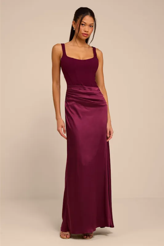 Irene Plum Mixed Media Bustier Maxi Dress made by Lulus
