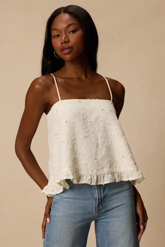 Junya Ivory Sequin Bow Cami Top made by Lulus