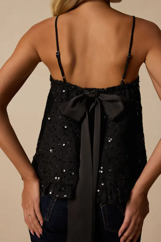Junya Black Sequin Bow Cami Top made by Lulus