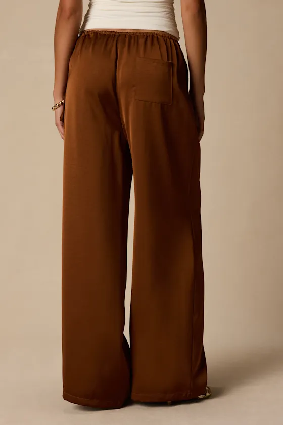 Amala Brown Satin Mid-Rise Wide-Leg Pants sold by Lulus product image thumbnail 3