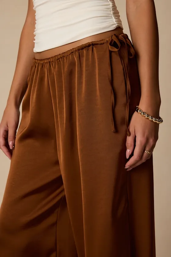 Amala Brown Satin Mid-Rise Wide-Leg Pants sold by Lulus product image thumbnail 4
