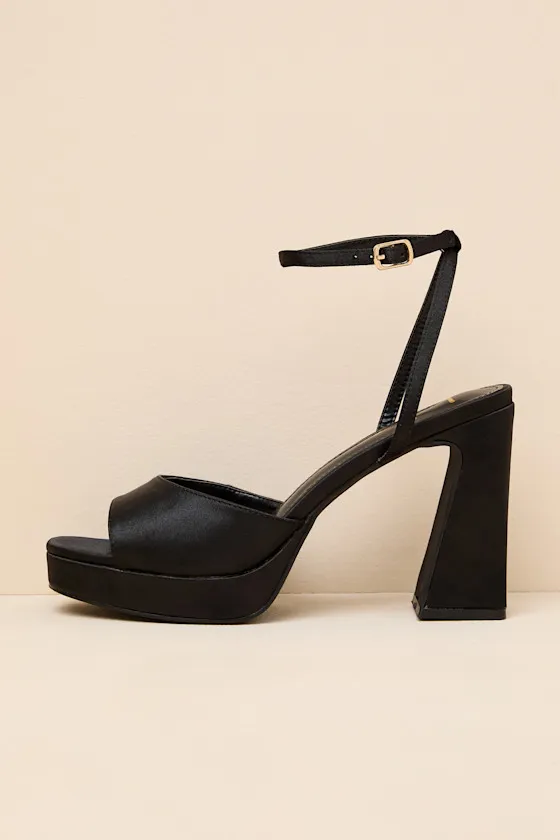 Krissy Black Satin Ankle Strap Platform Sandals sold by Lulus product image thumbnail 2