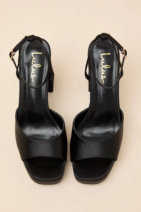 Krissy Black Satin Ankle Strap Platform Sandals sold by Lulus product image thumbnail 4