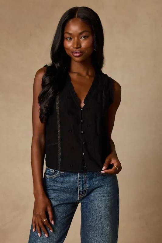 Brandi Black Button-Front Tank Top made by Lulus