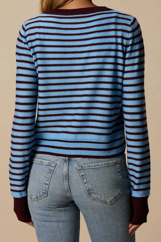 Becky Blue and Burgundy Striped Button-Up Cardigan sold by Lulus product image thumbnail 3