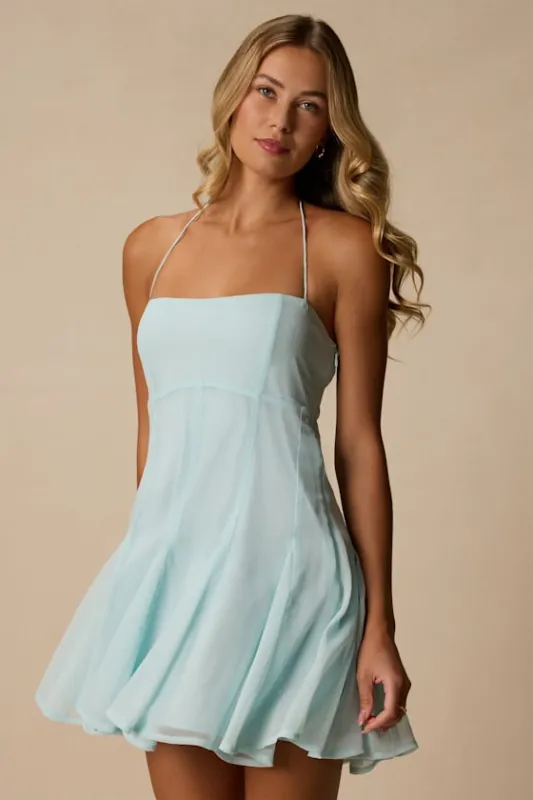 Sophrina Mint Blue Halter Mini Dress made by Lulus