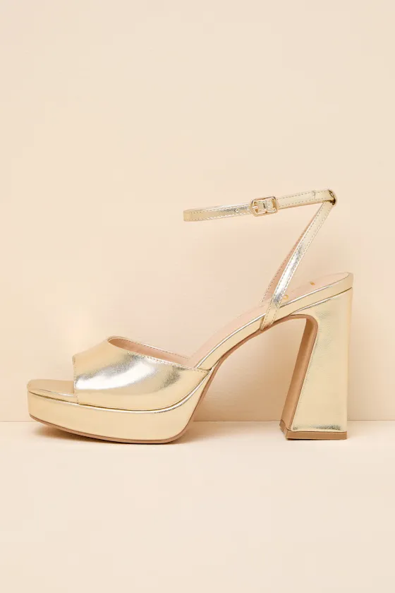 Krissy Gold Ankle Strap Platform Sandals sold by Lulus product image thumbnail 2