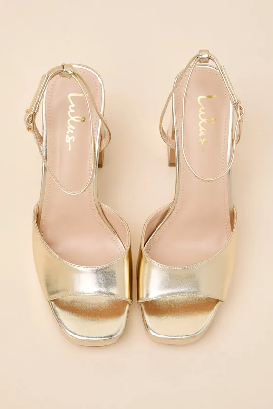 Krissy Gold Ankle Strap Platform Sandals sold by Lulus product image thumbnail 4