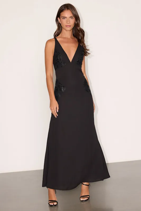 Julissa Black Embroidered Tie-Back Maxi Dress made by Lulus