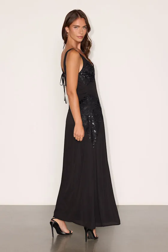 Julissa Black Embroidered Tie-Back Maxi Dress sold by Lulus product image thumbnail 3