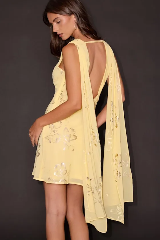 Sidonia Yellow and Gold Floral Cowl Sash Mini Dress sold by Lulus product image thumbnail 2