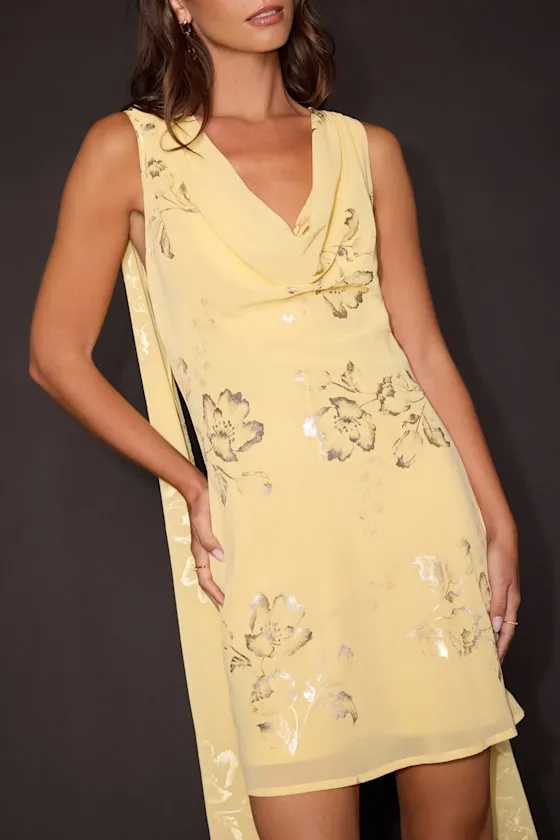 Sidonia Yellow and Gold Floral Cowl Sash Mini Dress sold by Lulus product image thumbnail 4
