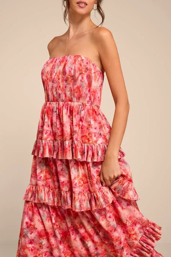 Lou Pink Multi Floral Tiered Midi Dress sold by Lulus product image thumbnail 2