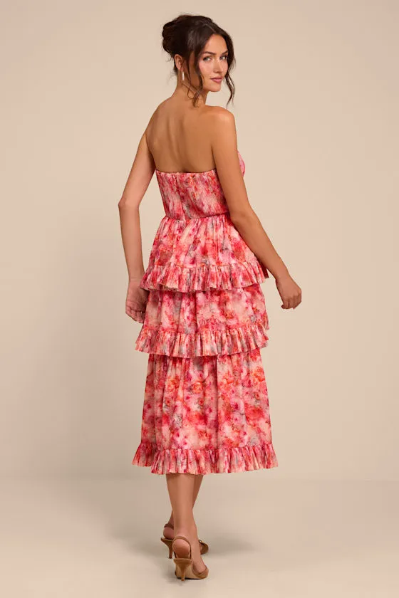 Lou Pink Multi Floral Tiered Midi Dress sold by Lulus product image thumbnail 3