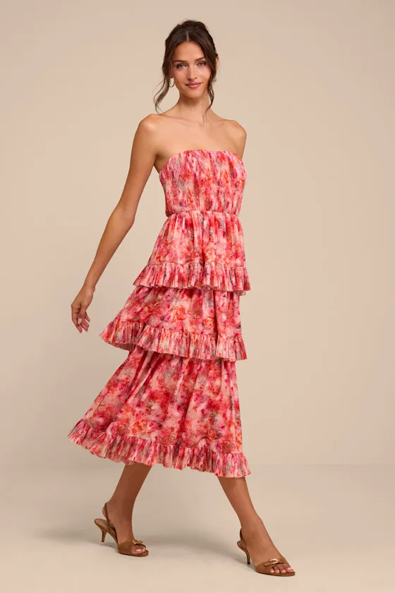 Lou Pink Multi Floral Tiered Midi Dress sold by Lulus product image thumbnail 4