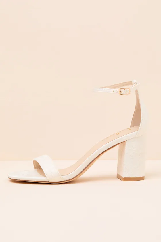 Arylee Ivory Floral Embroidered Ankle Strap Heels sold by Lulus