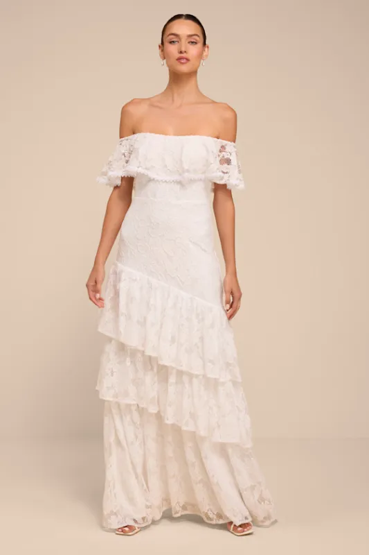 Poet White Lace Tiered Maxi Dress made by Lulus
