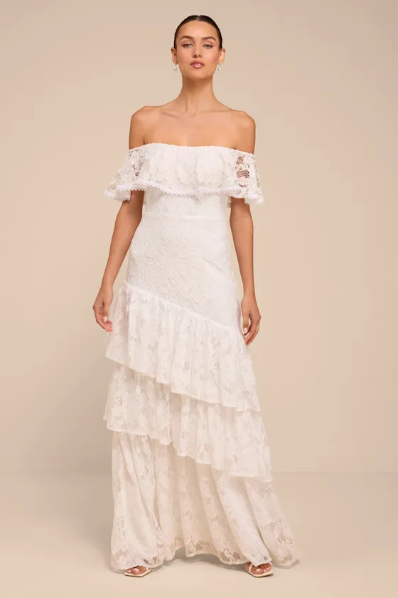 Poet White Lace Tiered Maxi Dress sold by Lulus