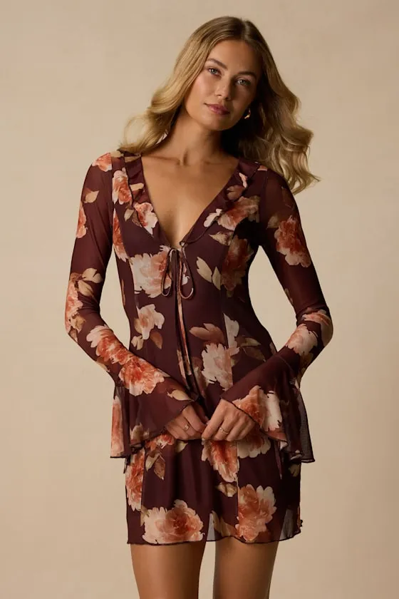 Hayden Brown Multi Floral Mesh Mini Dress sold by Lulus