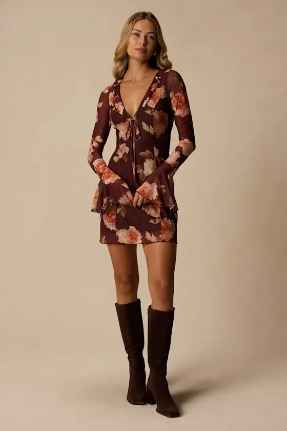 Hayden Brown Multi Floral Mesh Mini Dress sold by Lulus product image thumbnail 4