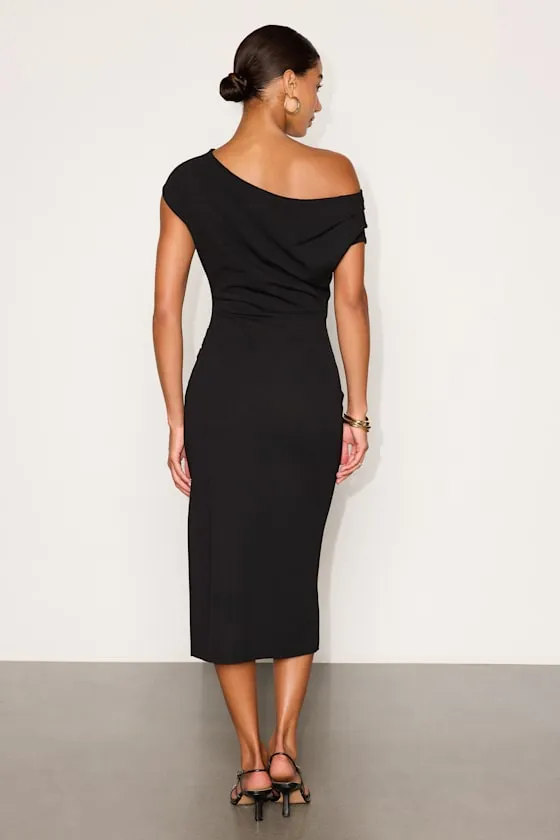 Janine Black Asymmetrical Midi Dress sold by Lulus product image thumbnail 3