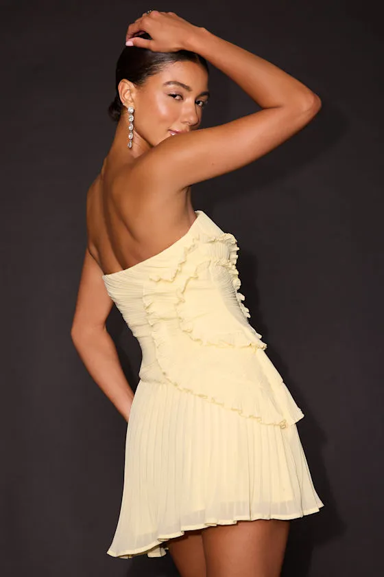 Brylee Butter Yellow Pleated Ruffled Strapless Mini Dress sold by Lulus product image thumbnail 2