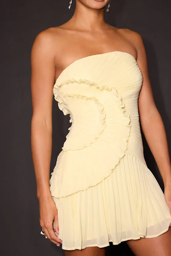 Brylee Butter Yellow Pleated Ruffled Strapless Mini Dress sold by Lulus product image thumbnail 4