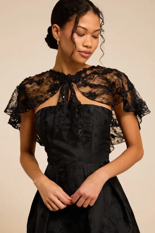 Alin Black Lace Sequin Shoulder Cape made by Lulus