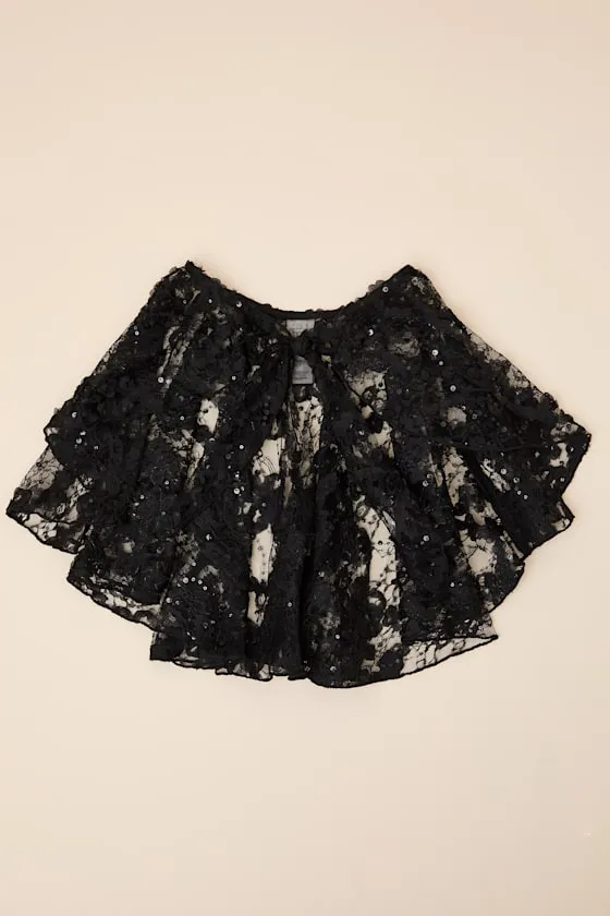 Alin Black Lace Sequin Shoulder Cape sold by Lulus product image thumbnail 2