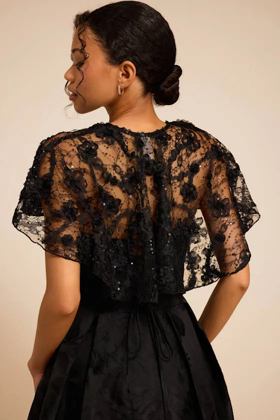 Alin Black Lace Sequin Shoulder Cape sold by Lulus product image thumbnail 3