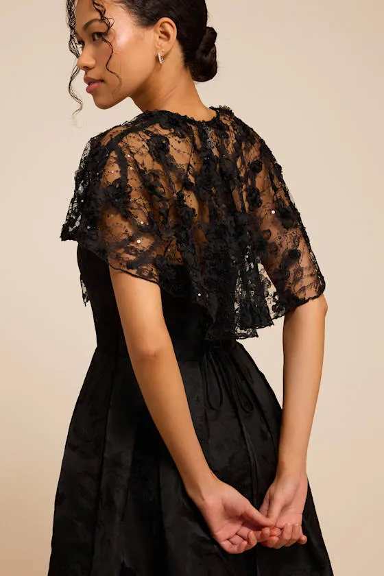 Alin Black Lace Sequin Shoulder Cape sold by Lulus product image thumbnail 4